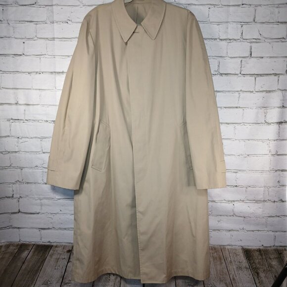 VINTAGE MENS LONDON FOG TRENCH COAT ALL WEATHER TAN 42 EXTRA LONG LIKE NEW - Picture 1 of 8